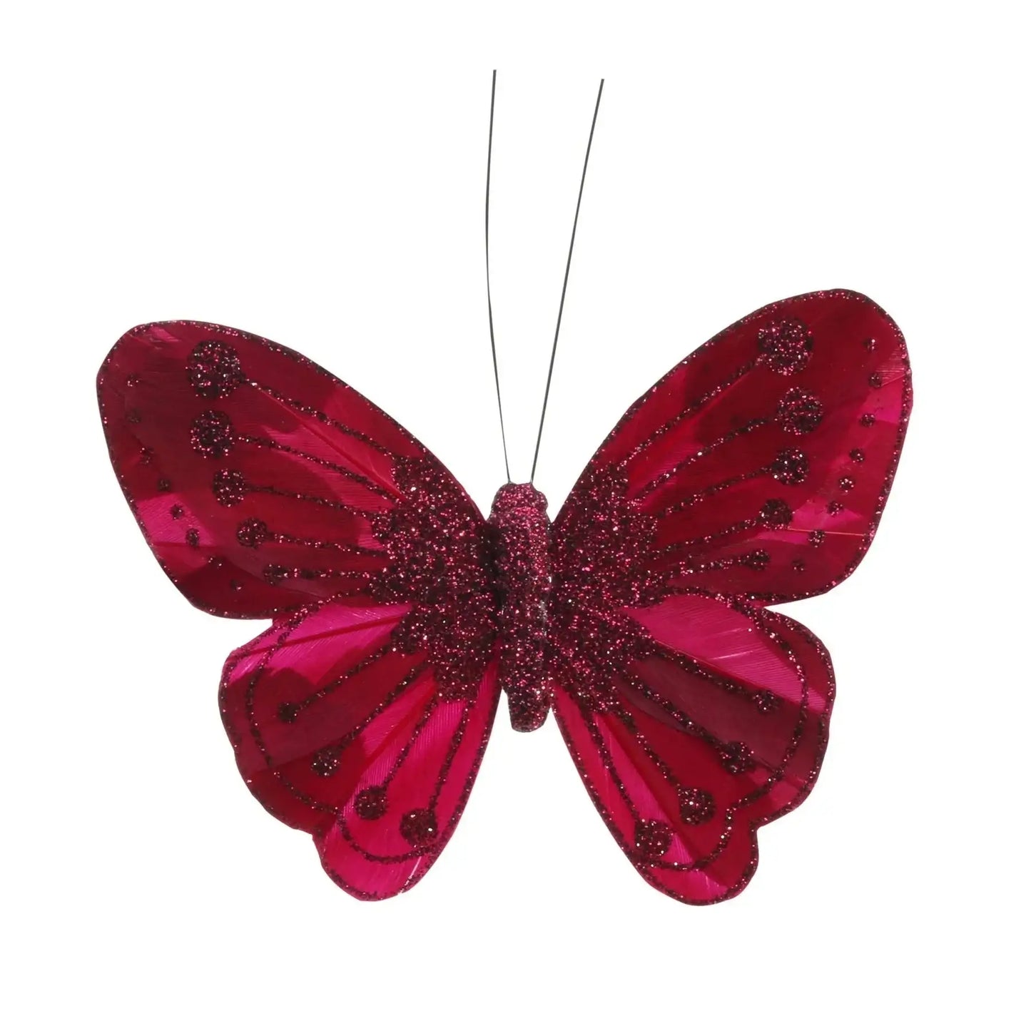 11.5cm Burgundy Feather and Glitter Butterfly (Pack of 12)