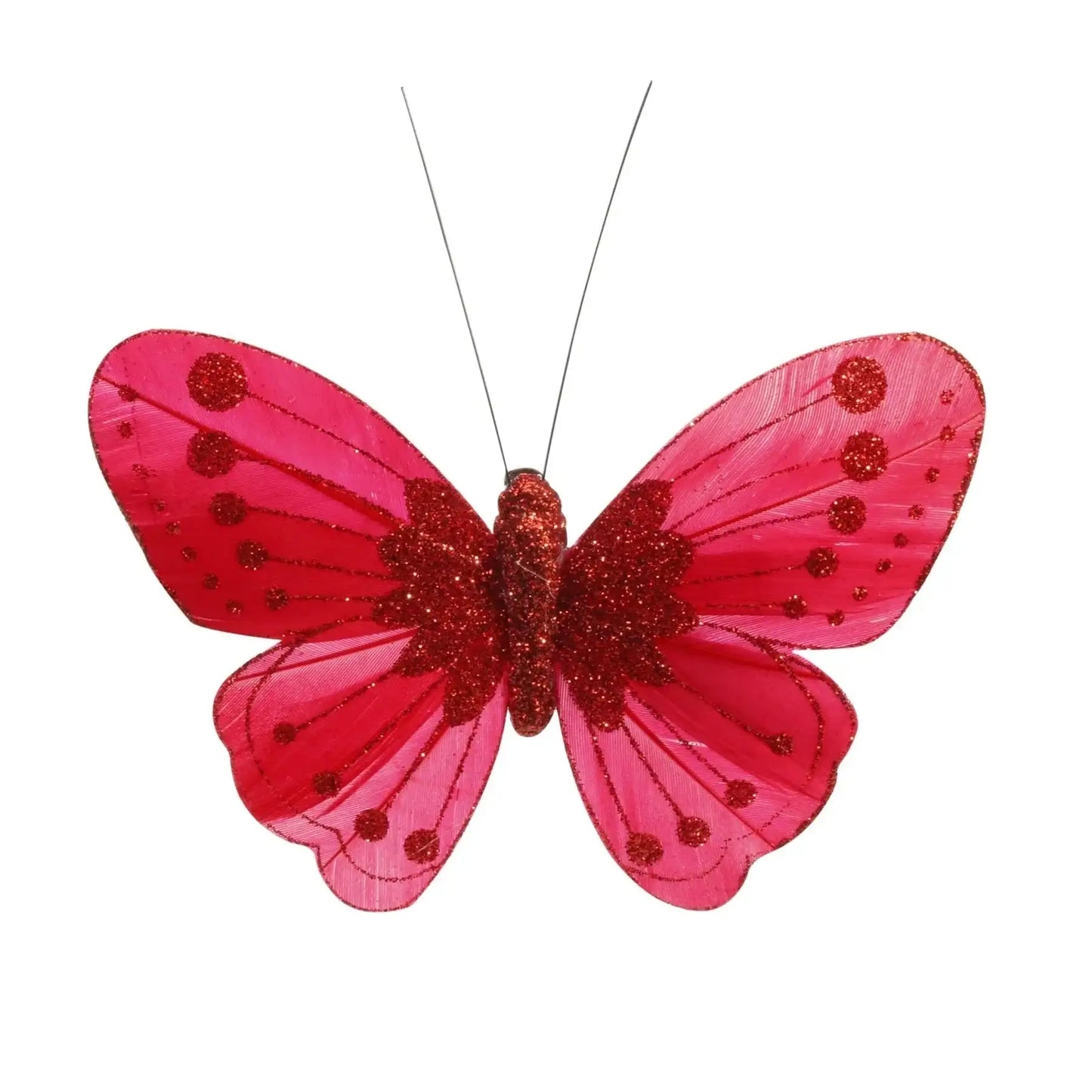 11.5cm Red Feather and Glitter Butterfly (Pack of 12)