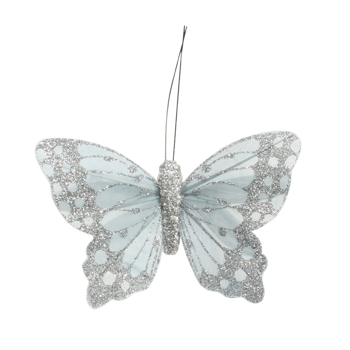 9cm Silver Daze Feather & Glitter Butterfly (Pack of 12)