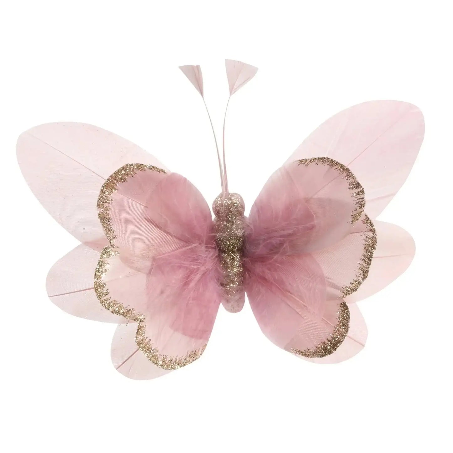 14cm Pink Feather and Glitter Butterfly (Pack of 6)