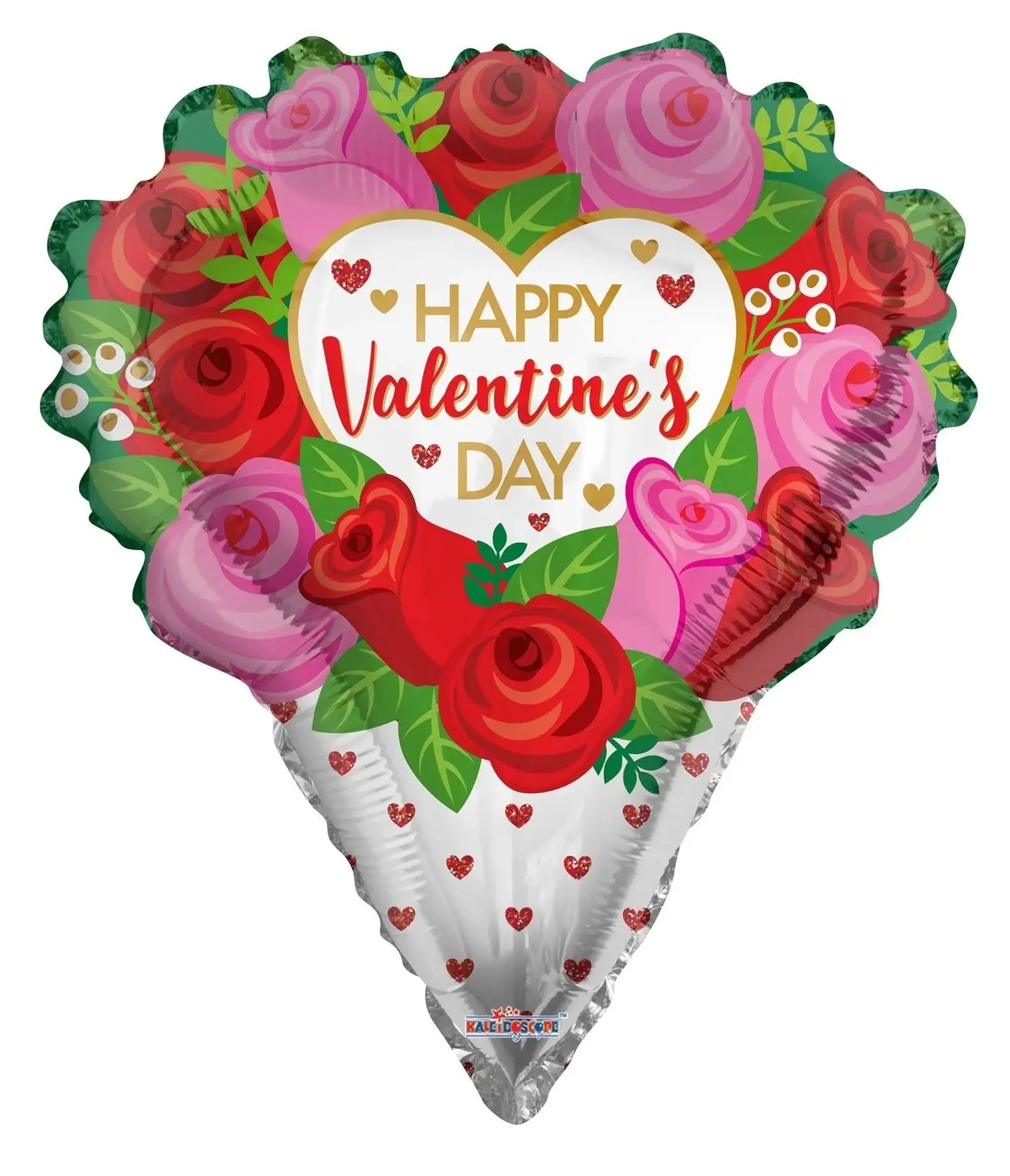 Heart-shaped Happy Valentine's Day balloon with red and pink roses, festive decoration