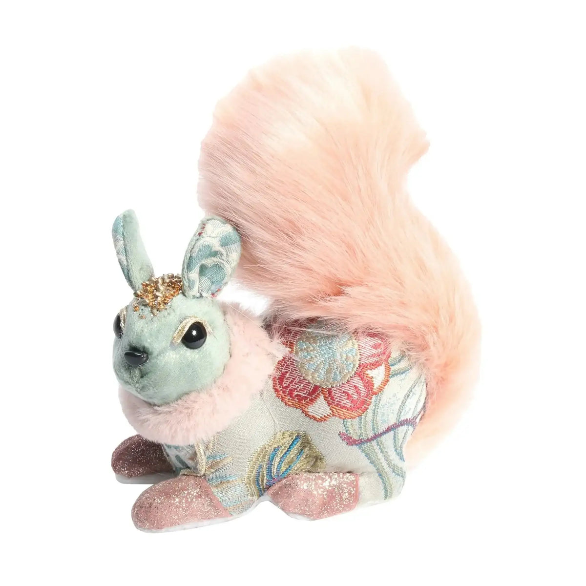 Sage Green and Pink Embroidered Squirrel (16cm) (35cm)