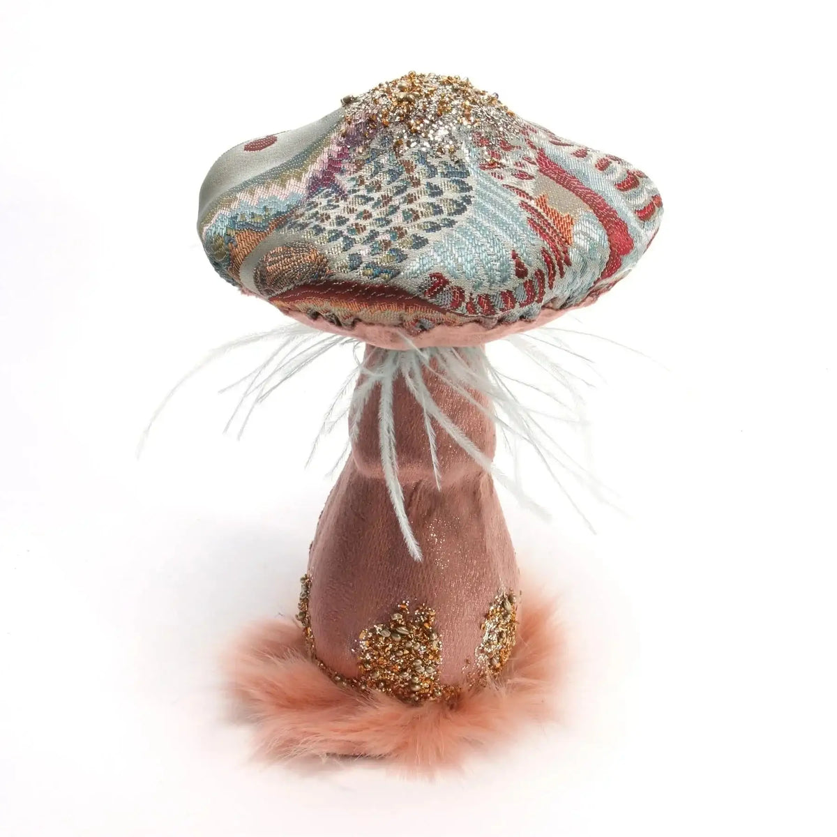 Sage Green and Pink Embroidered Mushroom (14cm)