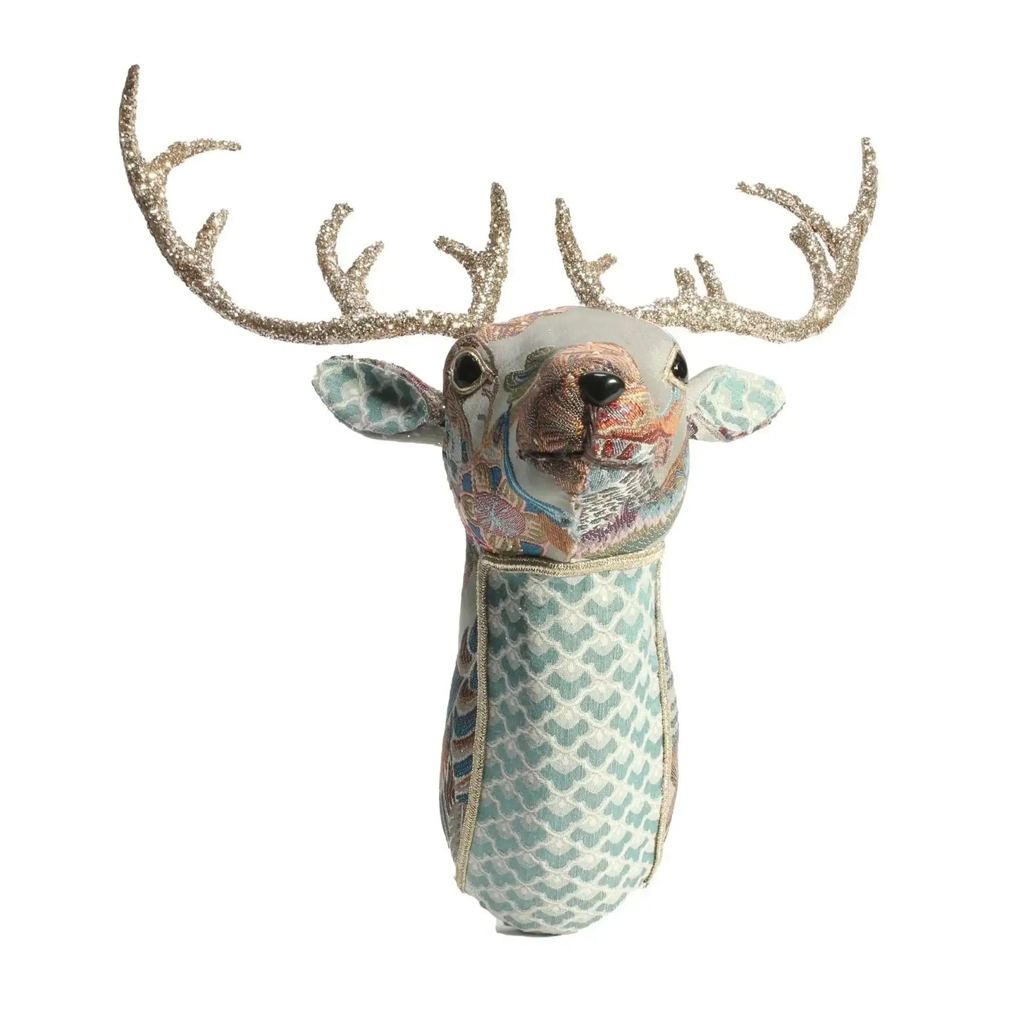 Sage Green and Pink Embroidered Deer Head (42 cm)