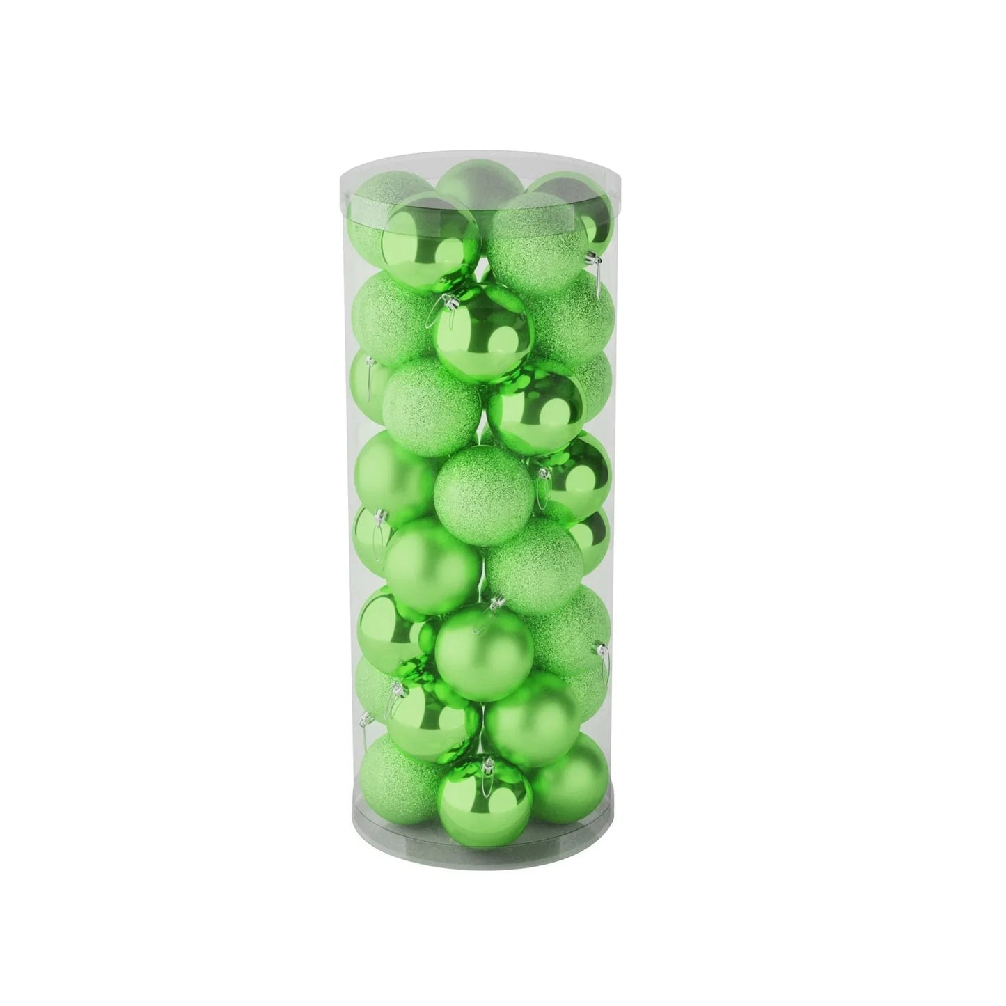 48 Light Green Baubles in Matt Shiny & Glitter Finish (8cm)