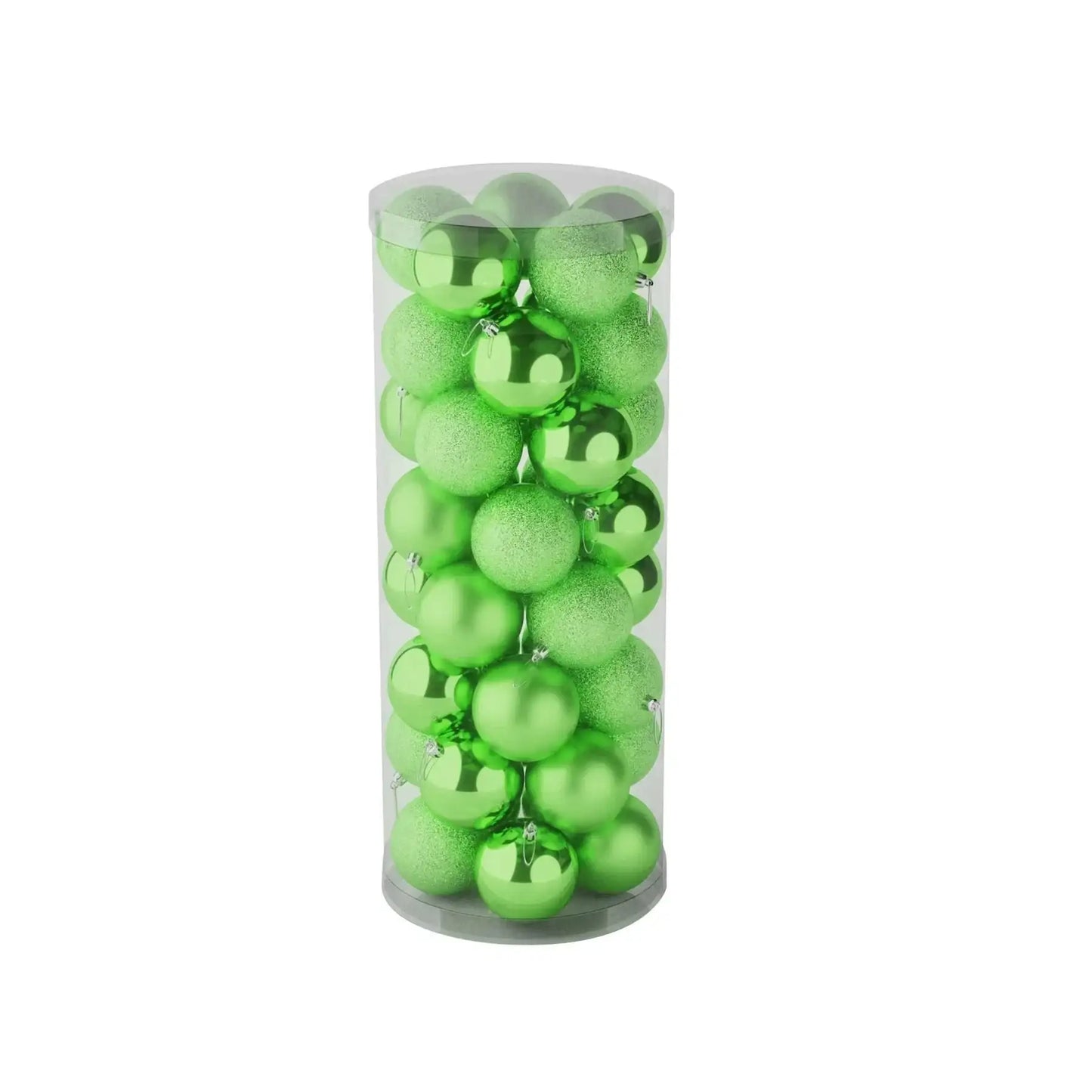 48 Light Green Baubles in Matt Shiny and Glitter Finish (8cm)