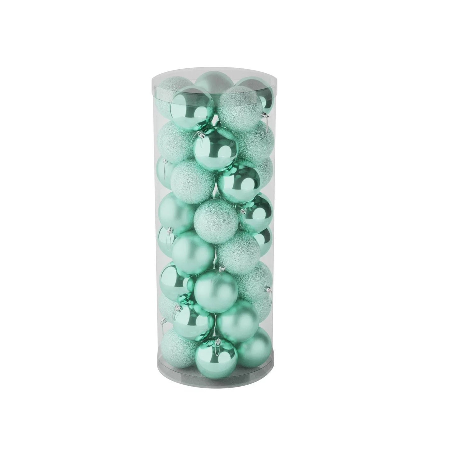 48 Mint Green Baubles in Matt Shiny & Glitter Finish (8cm)