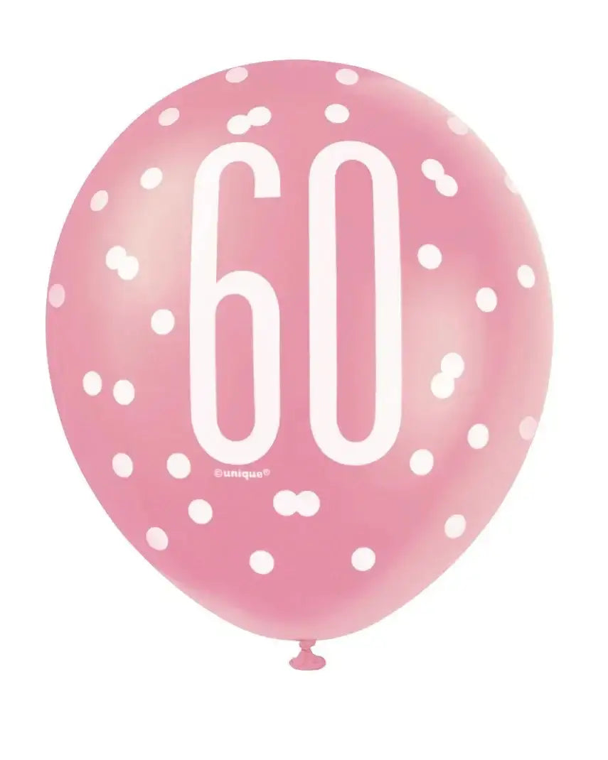 Assorted Rose Gold and White All Over Print 60th Latex Balloon