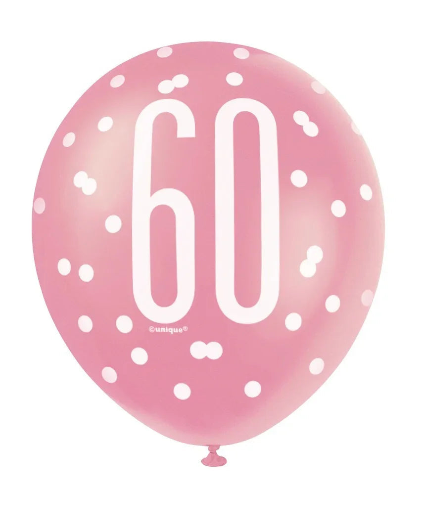 Assorted Rose Gold and White All Over Print 60th Latex Balloon