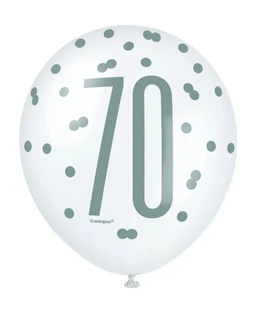 Assorted All Over Print Pink and Silver 70th Latex Balloon