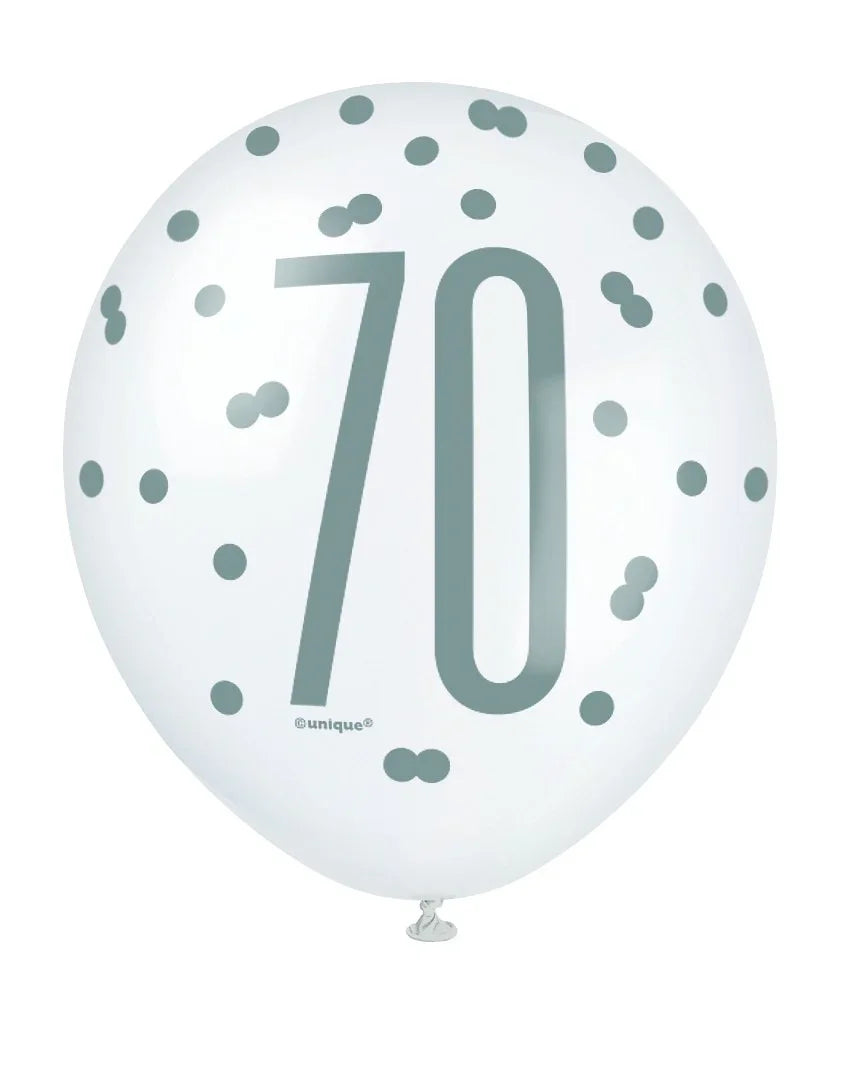 Assorted All Over Print Pink and Silver 70th Latex Balloon