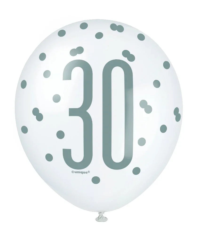 Assorted All Over Print Pink and Silver 30th Latex Balloon