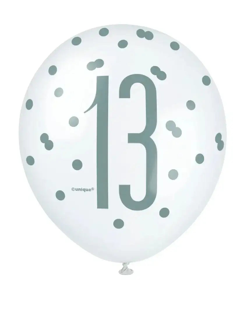 Assorted All Over Print Pink and Silver 13th Latex Balloon