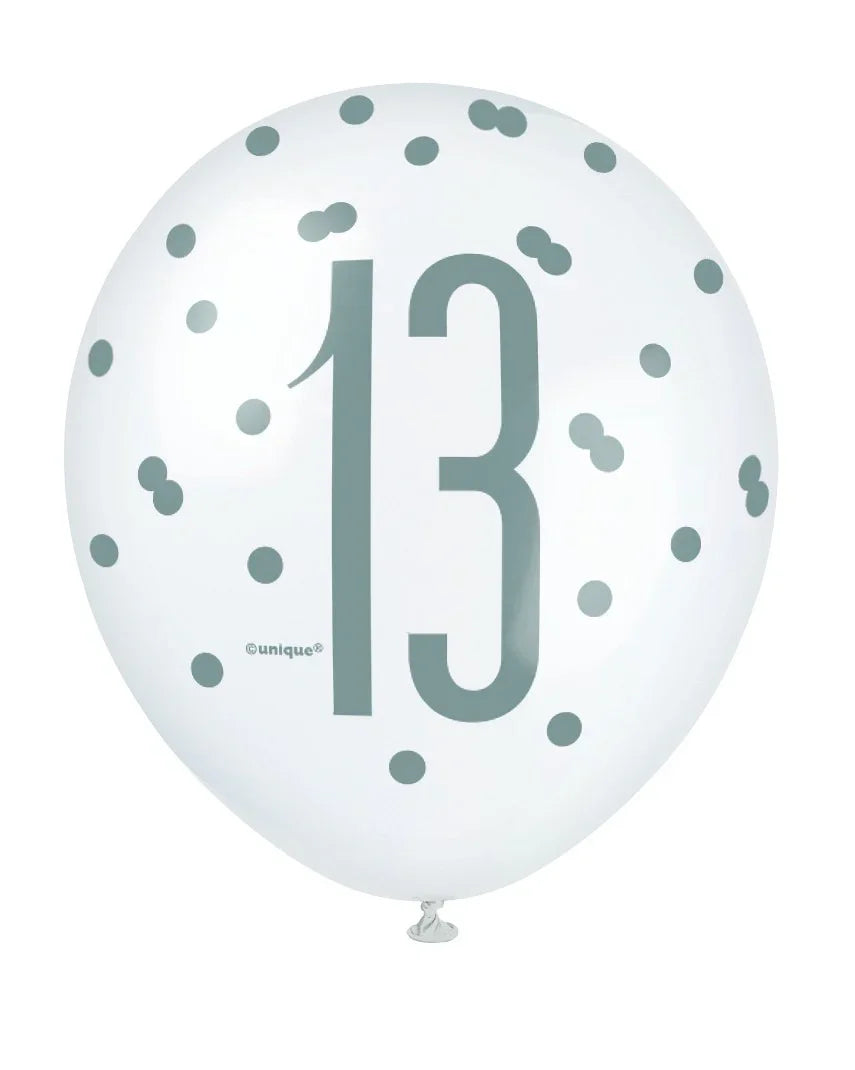 Assorted All Over Print Pink and Silver 13th Latex Balloon