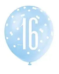Assorted All Over Print Blue and Silver 16th Latex Balloon