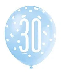 Assorted All Over Print Blue and Silver 30th Latex Balloon