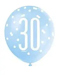 Assorted All Over Print Blue and Silver 30th Latex Balloon