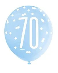 Assorted All Over Print Blue and Silver 70th Latex Balloon