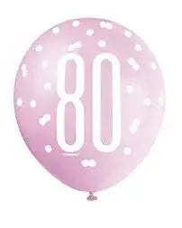 Assorted All Over Print Pink and Silver 80th Latex Balloon