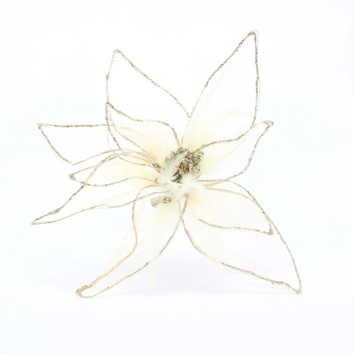 Gold Poinsettia Organza with Clip (H29cm)