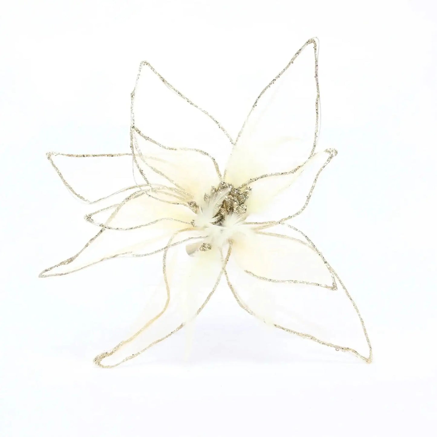 Gold Poinsettia Organza with Clip (H29cm)
