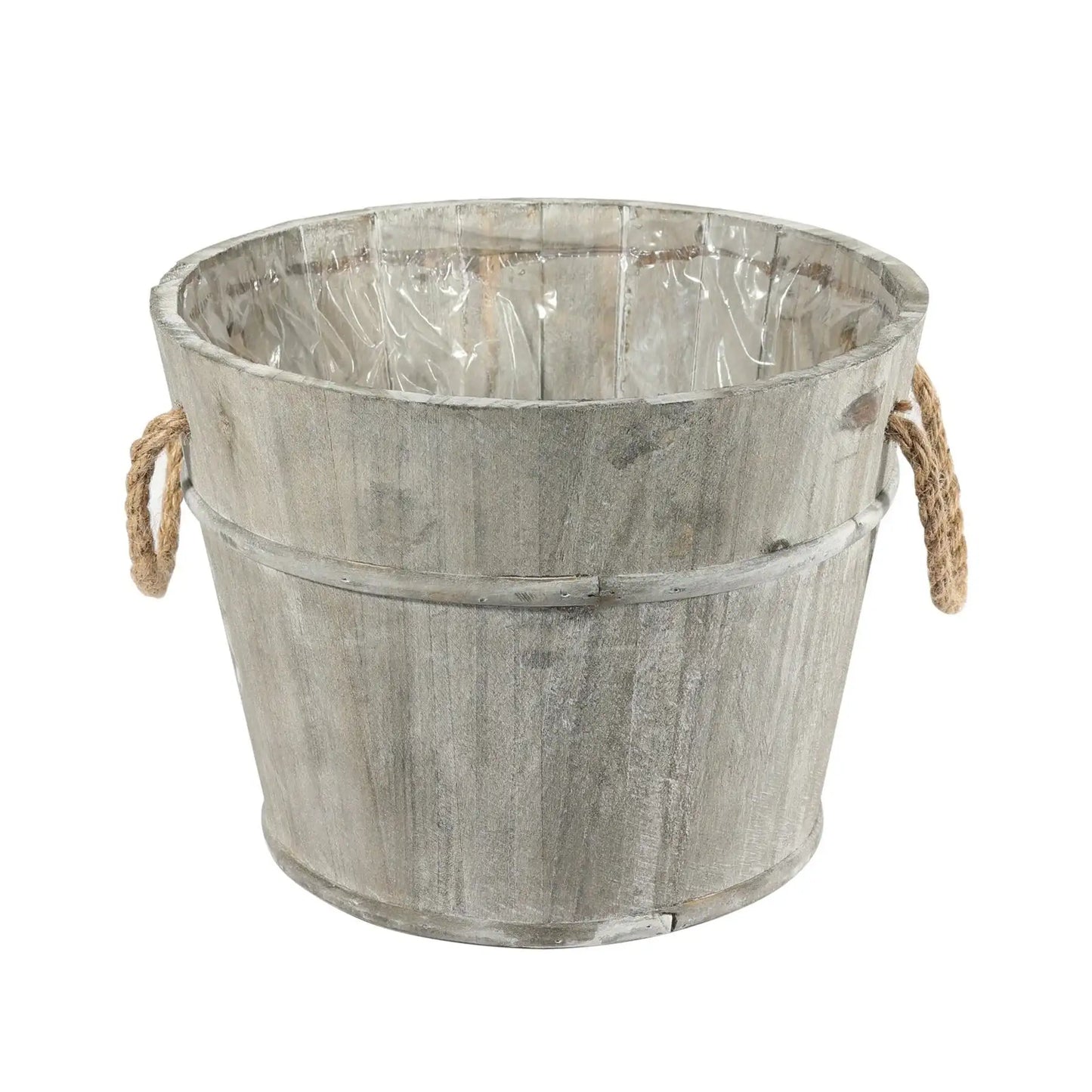 Grey Wash Barrel with Rope Handles (25.3cm)