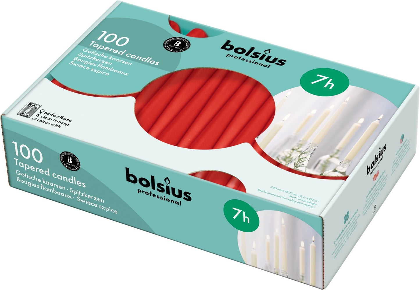 100 Bolsius Professional Tapered Candles - Red (240mm/23mm)