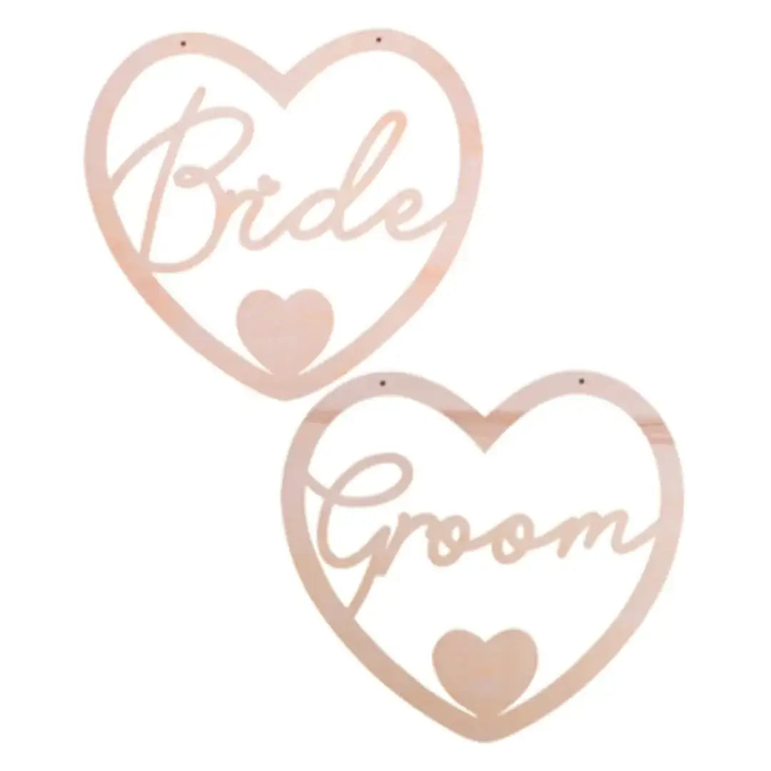 Wooden Heart Mr and Mrs Chair Signs