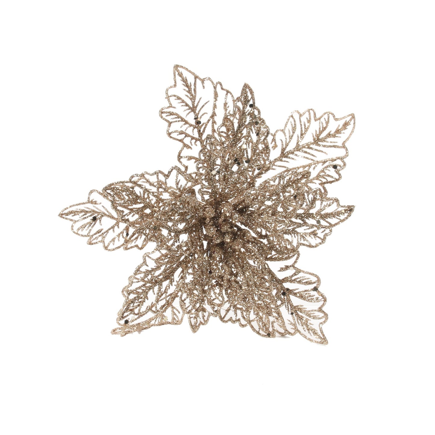 Champagne Glitter Poinsettia Filigree with Clip