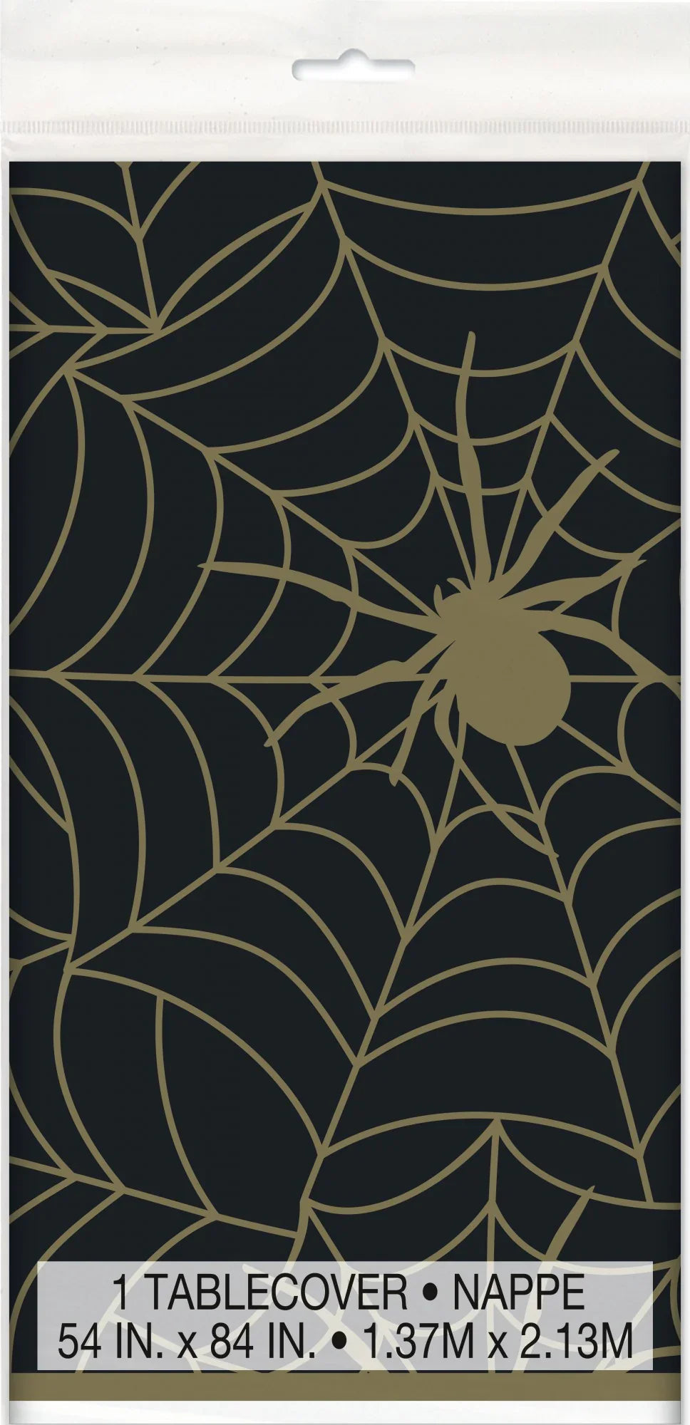 Black and Gold Spider Web Plastic Tablecover (54 x 84 Inch)