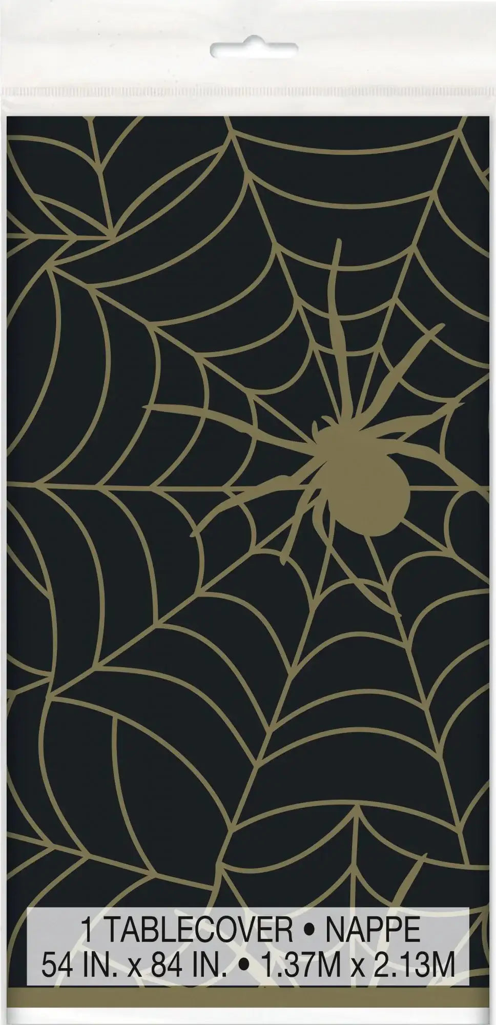 Black and Gold Spider Web Plastic Tablecover (54 x 84 Inch)