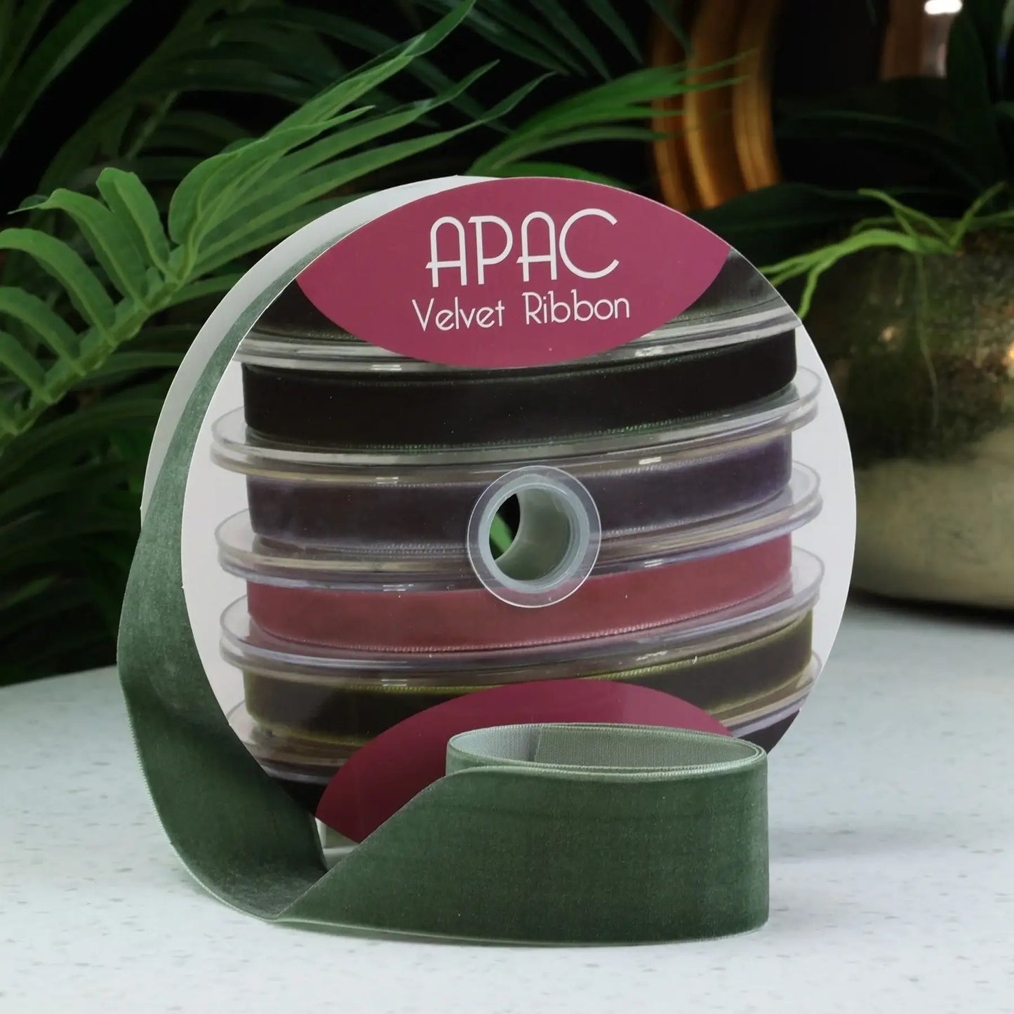APAC velvet ribbon spools in rich colors for gift wrapping and home décor