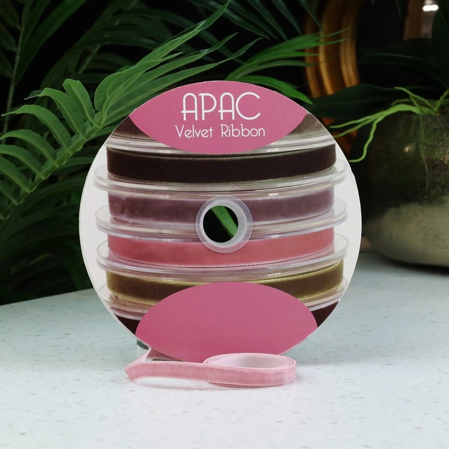 APAC Velvet Ribbon spools in assorted colors for gift wrapping and home décor