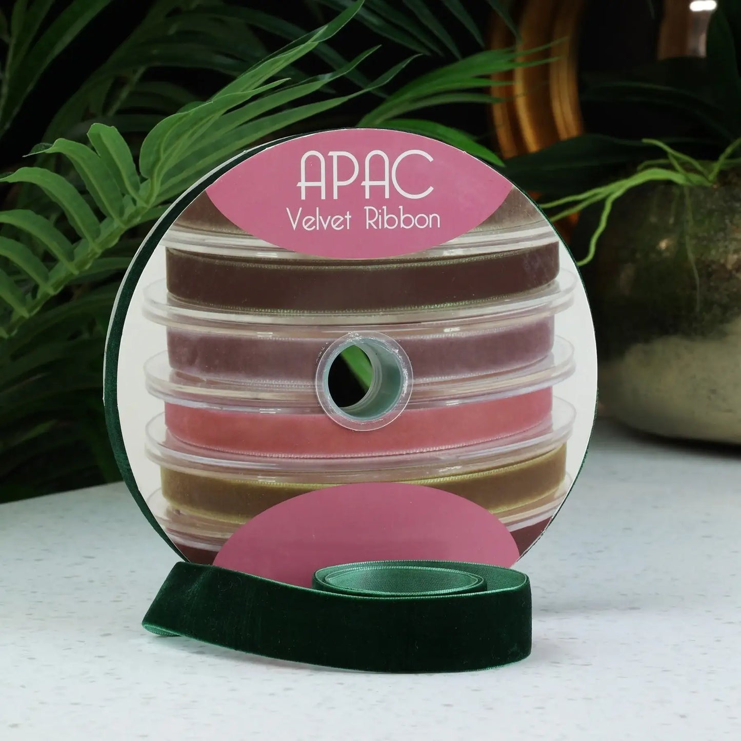 APAC Velvet Ribbon spools in assorted colors for gift wrapping and home décor