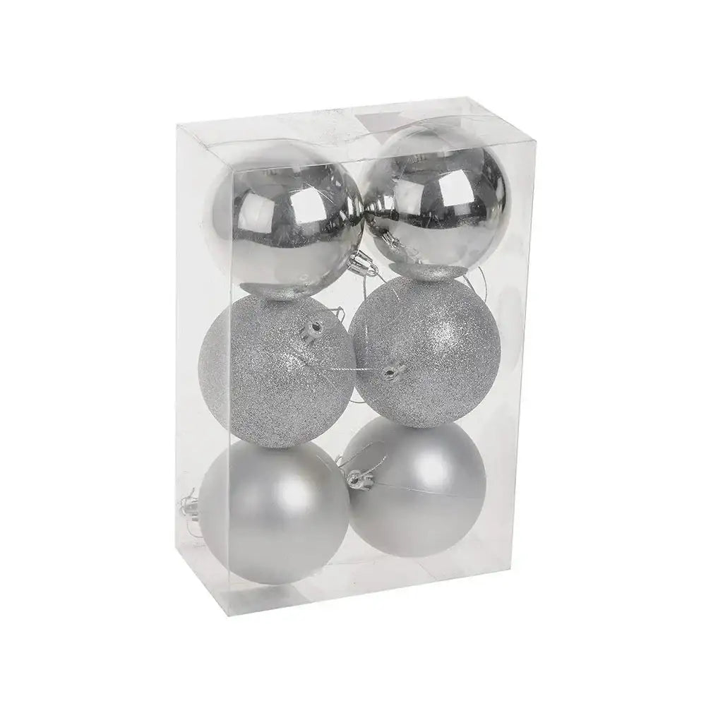 Silver Shatterproof Baubles (8cm) (6 pieces)