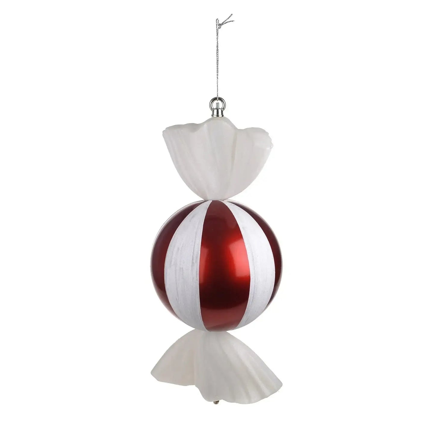 Red and white striped candy-shaped Christmas tree ornament, festive holiday home décor