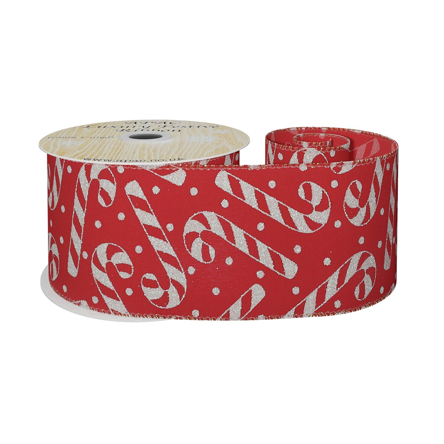 Red Wired Ribbon with Candy Cane Design