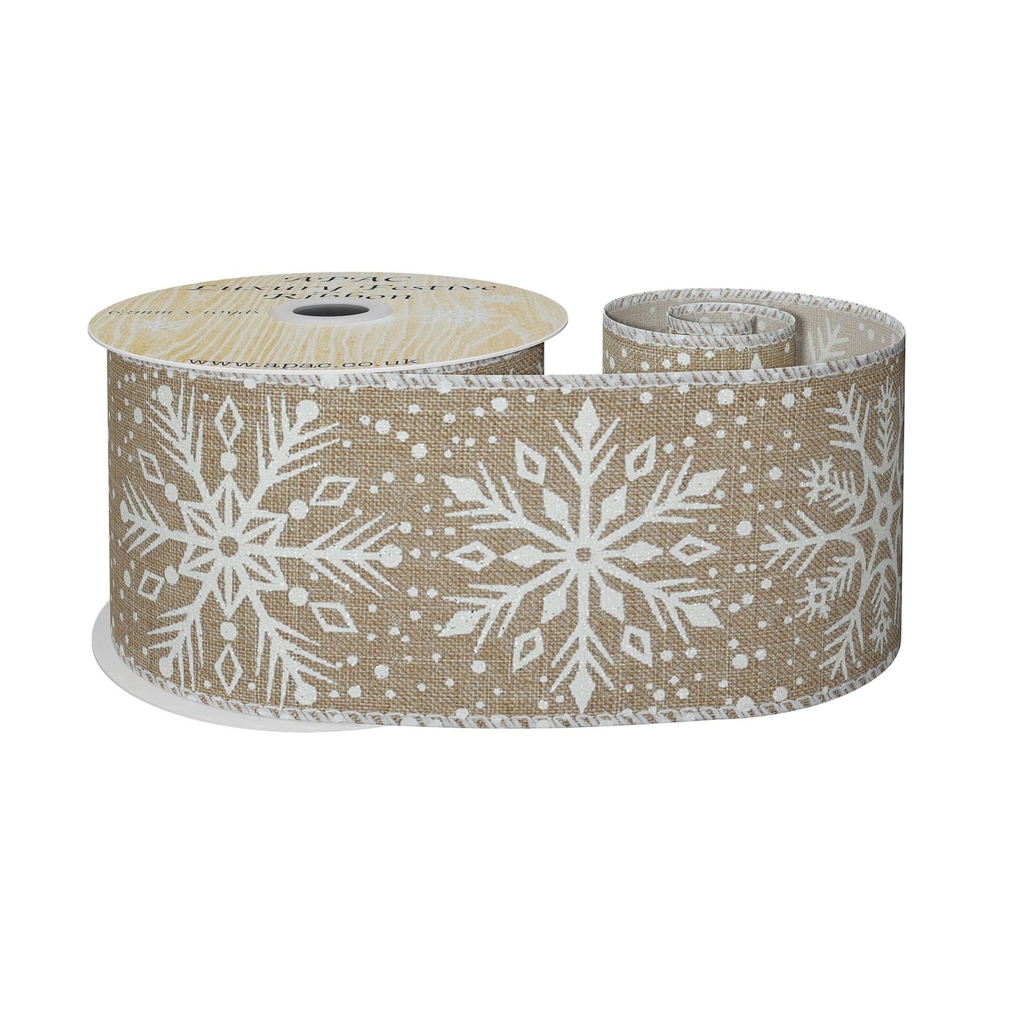 Natural Ribbon with White Snowflakes