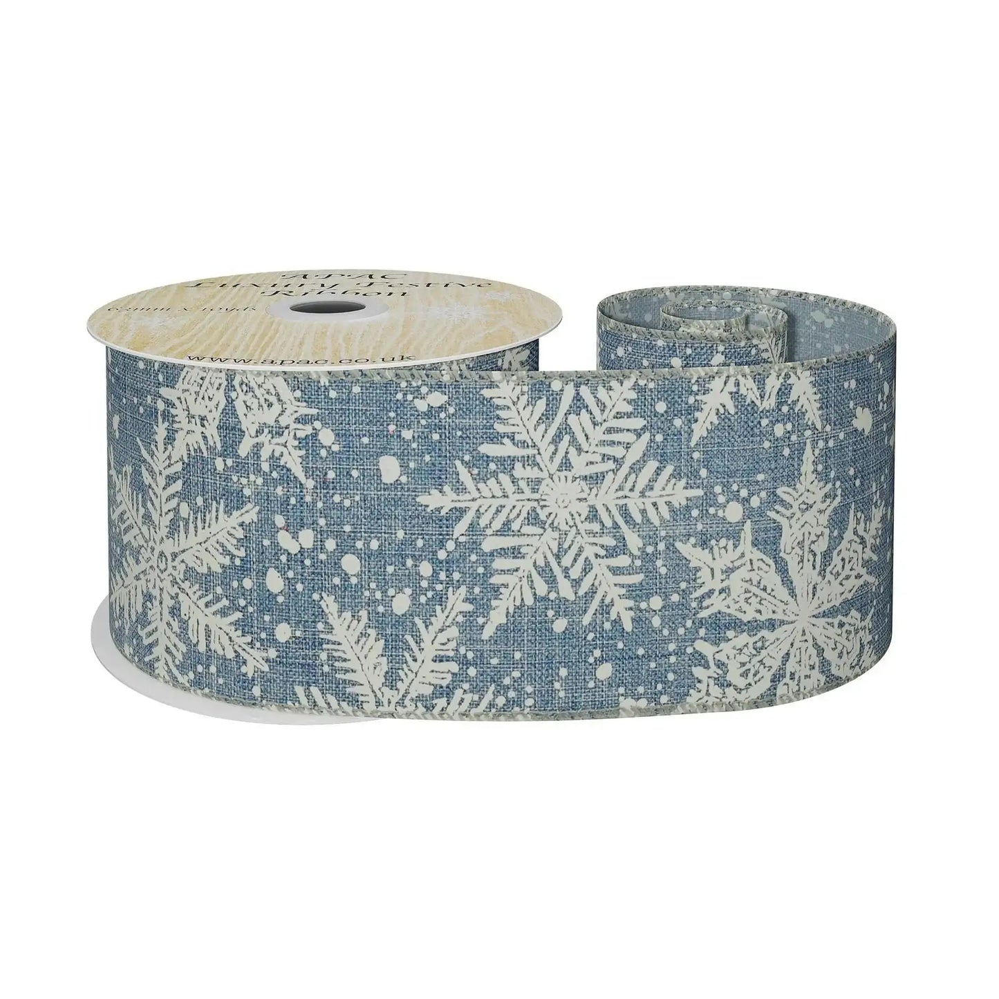 Blue with White Snowflakes Ribbon (63mm x 10yds)