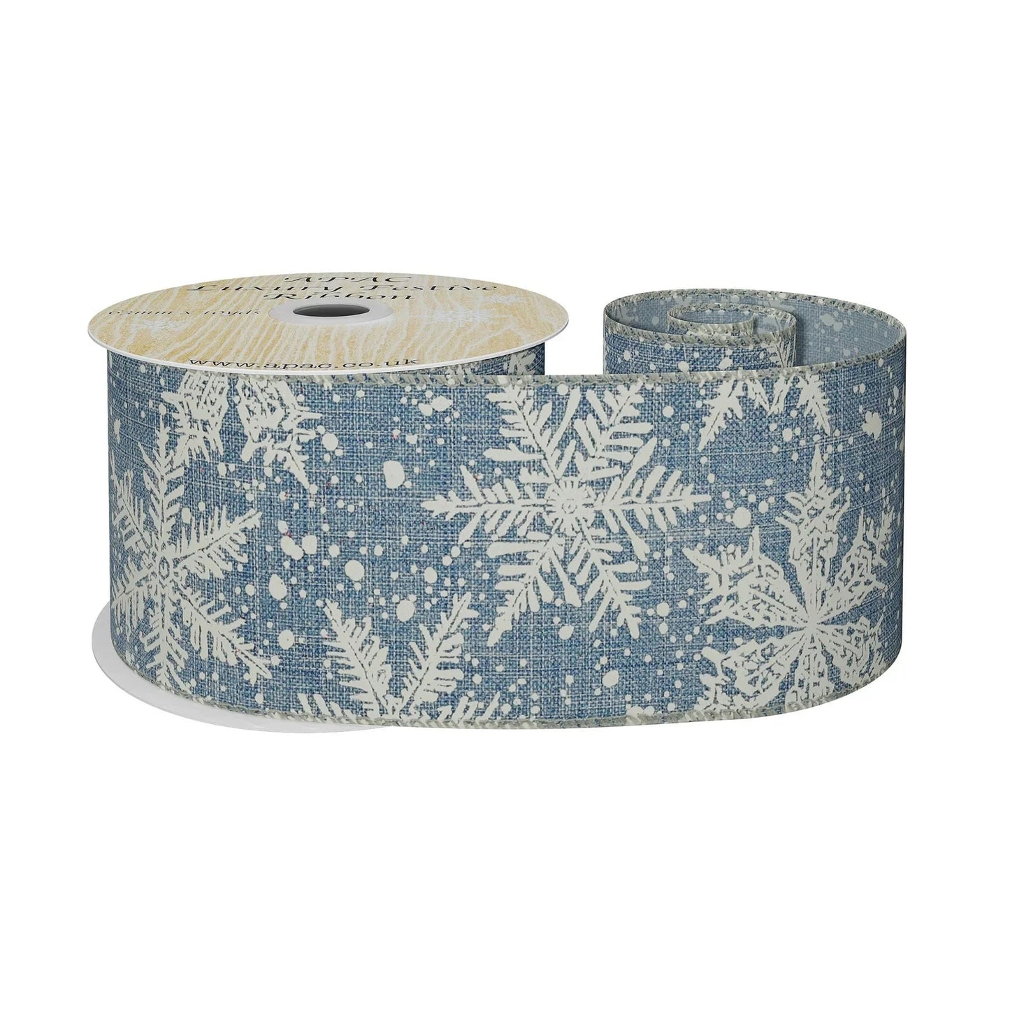 Blue with White Snowflakes Ribbon (63mm x 10yds)