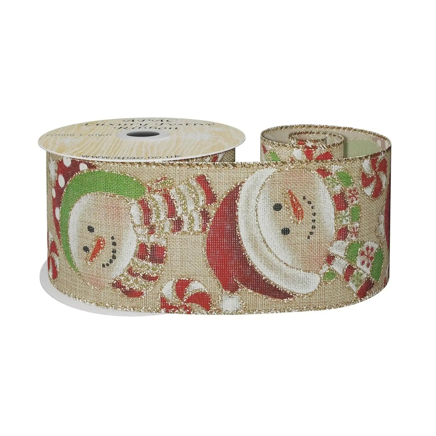 Natural with Snowmen and Glitter Ribbon (63mm x 10yds)