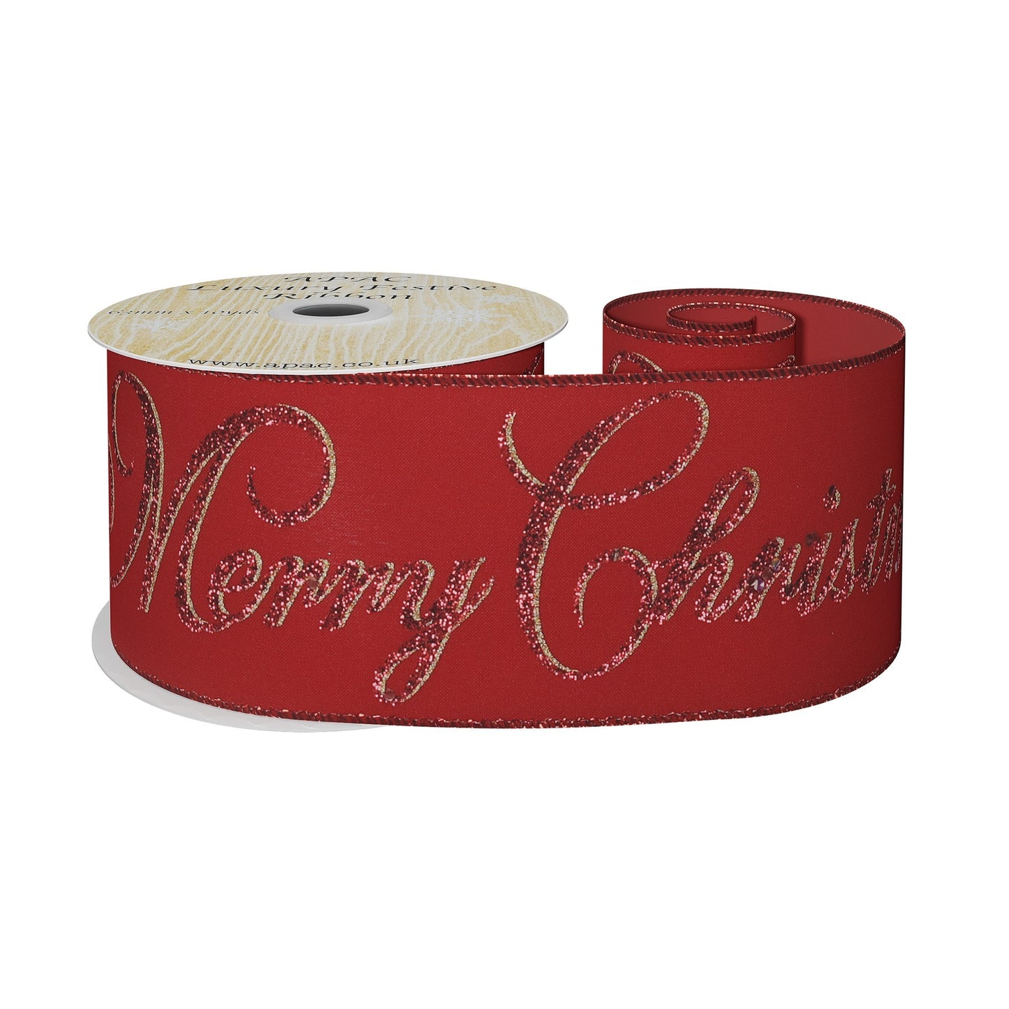 Red And gold Glitter Merry Christmas ribbon