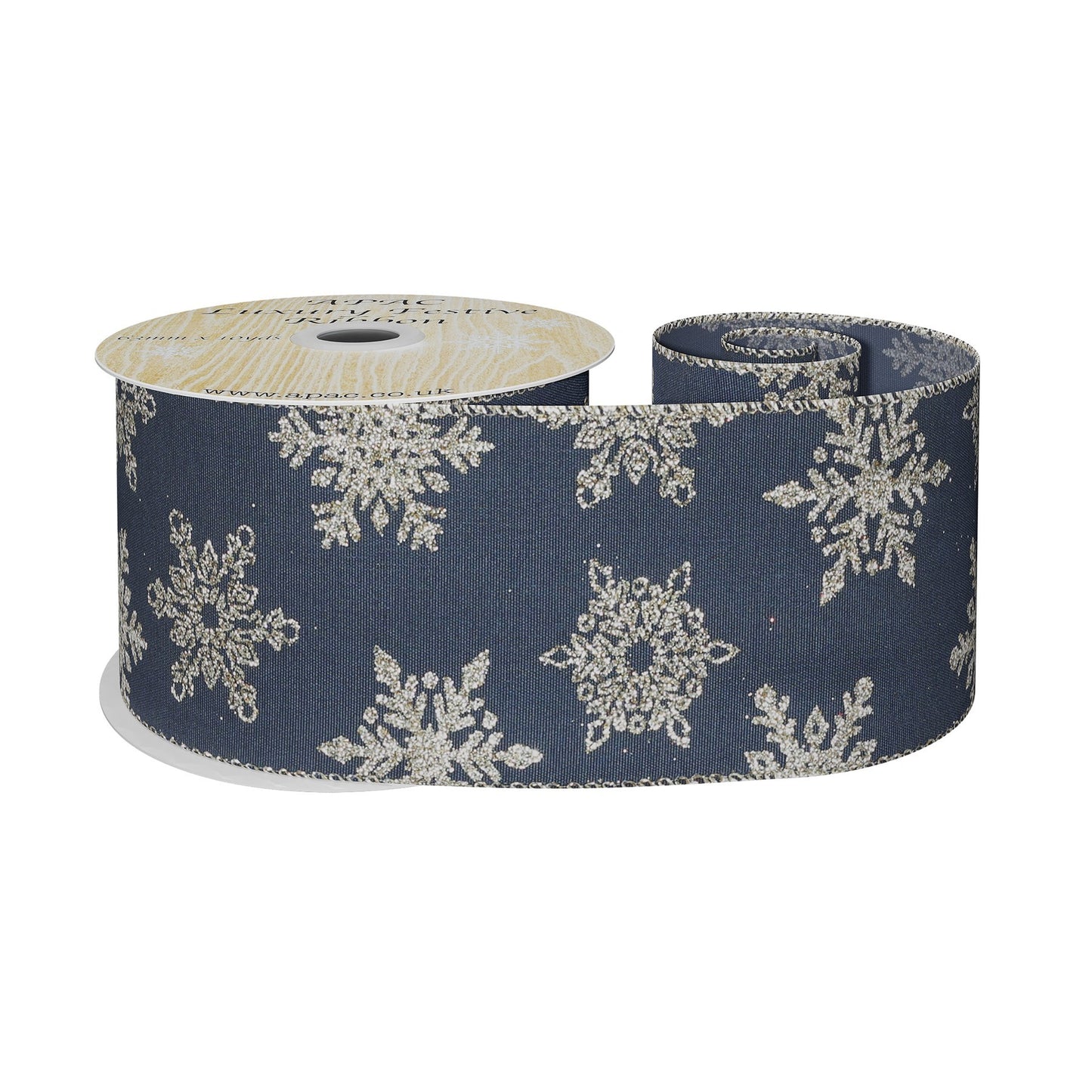 Navy Ribbon with Gold Glitter Snowflake