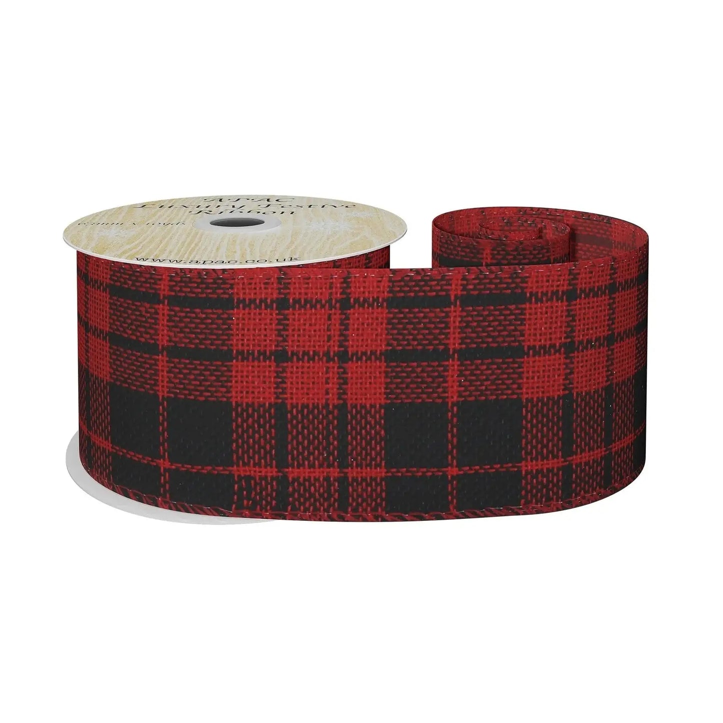 Red and Black Wire-Edged Tartan Ribbon (63mm x 10yds)