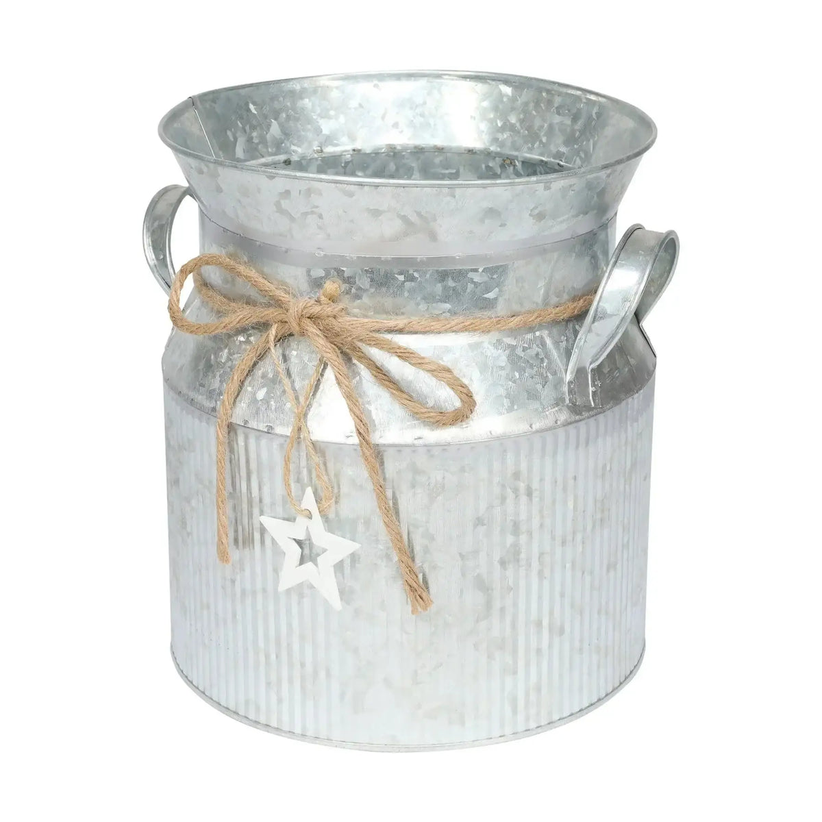 Zinc Milk Churn with Vertical Ribs and Jute Bow