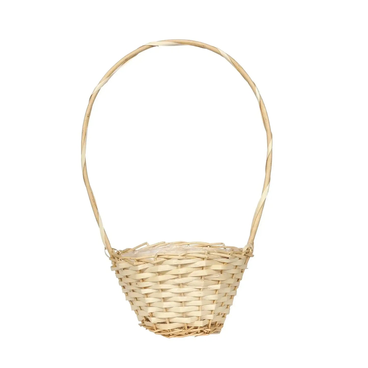Woven wicker basket with twisted handle, perfect for gifts, home décor, or seasonal celebrations.