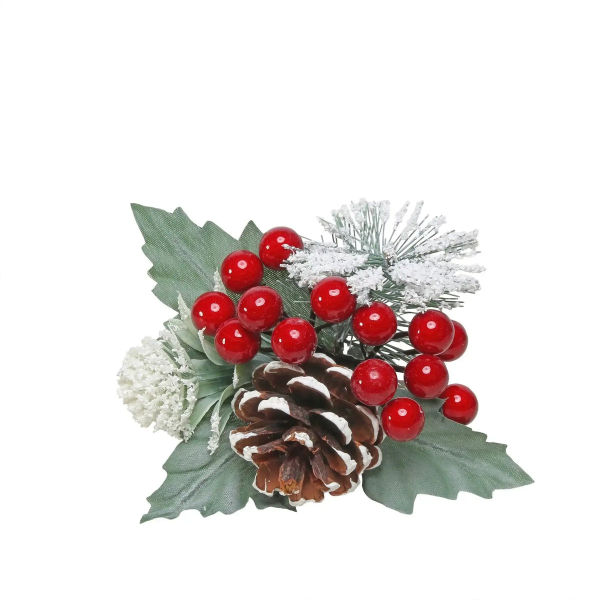 Snowy Red Berry and Spruce Spray with a pinecone and frosted foliage from Bristow Direct