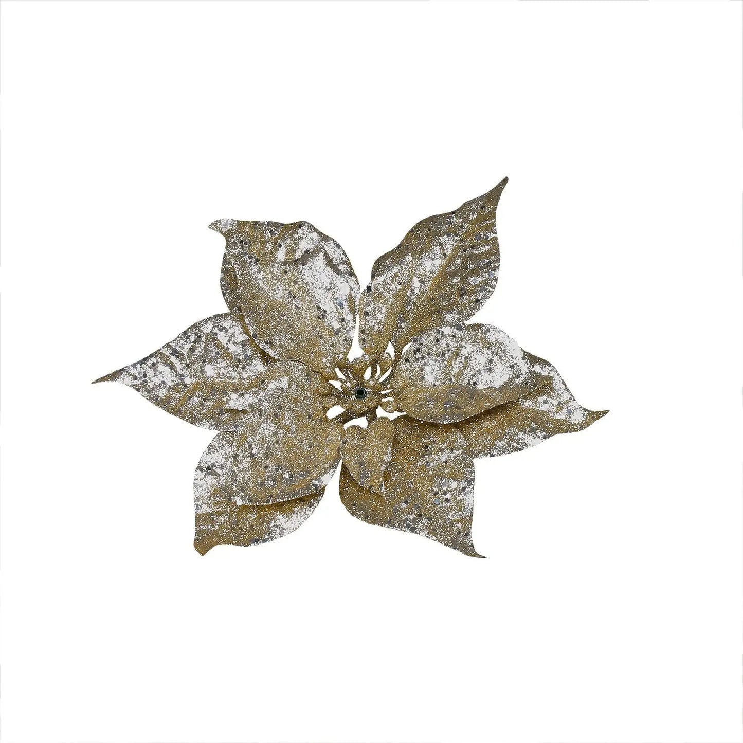 Glittery gold poinsettia holiday decoration for home décor and festive gifting