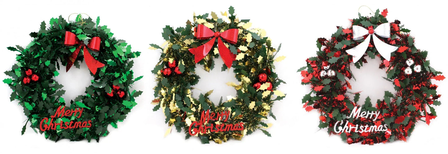 Baubles & Bow Christmas Tinsel Wreath (Assorted)