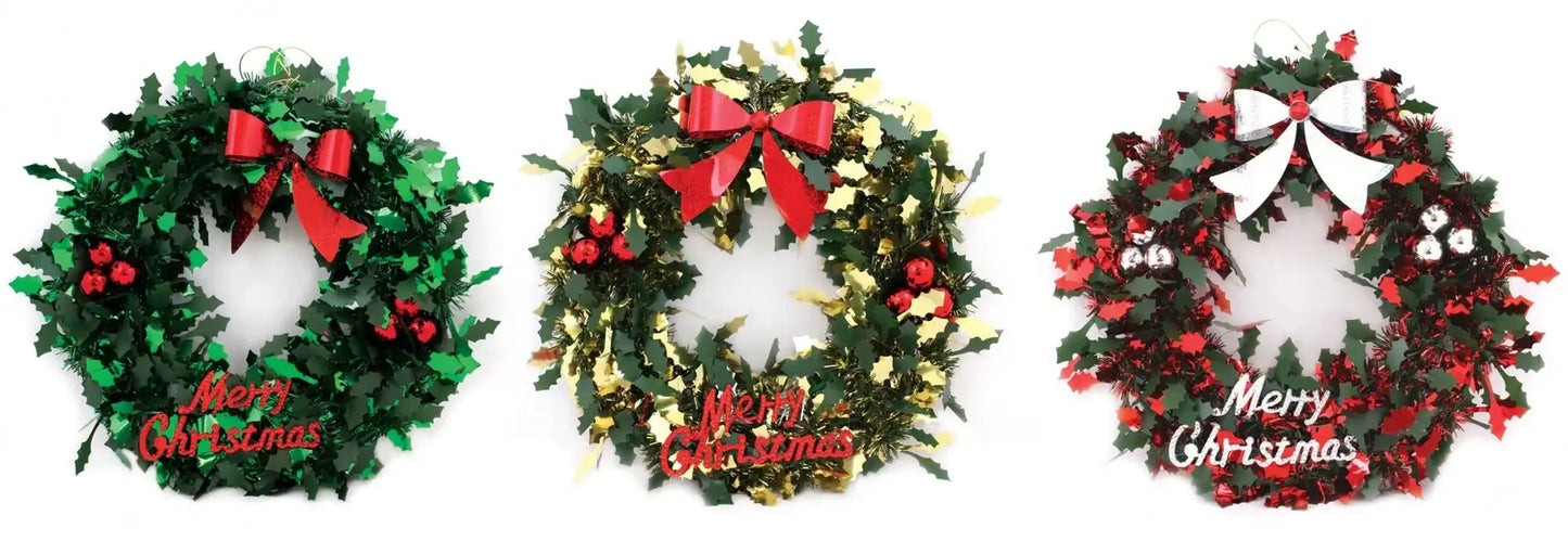 Baubles and Bow Christmas Tinsel Wreath (Assorted)